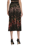 Resim Çok Renkli Çiçek Desenli Normal Bel Midi Etek