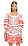 Resim Kırmızı Desenli Truvakar Kol Bisiklet Yaka Pamuk Bluz