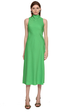 Resim Yeşil Kolsuz Degaje Yaka Midi Boy Elbise