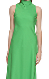 Resim Yeşil Kolsuz Degaje Yaka Midi Boy Elbise