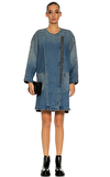 Resim Mavi Uzun Kollu Sıfır Yaka Pamuk Denim Elbise