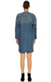 Resim Mavi Uzun Kollu Sıfır Yaka Pamuk Denim Elbise