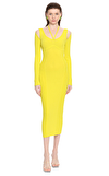 Resim Sarı Uzun Kol V Yaka Midi Boy Elbise