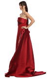 Resim Kırmızı Straplez Yaka Maksi Boy Uzun Elbise