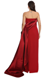 Resim Kırmızı Straplez Yaka Maksi Boy Uzun Elbise