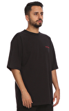 Resim Siyah Logo Baskılı Kısa Kollu Bisiklet Yaka Pamuk Erkek T-Shirt