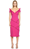 Resim Fuşya Kısa Kollu V Yaka Midi Boy Elbise