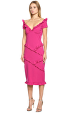 Resim Fuşya Kısa Kollu V Yaka Midi Boy Elbise