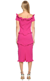 Resim Fuşya Kısa Kollu V Yaka Midi Boy Elbise