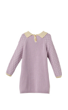 Resim Lila Rengi Örgülü Uzun Kolu Kız Çocuk Elbise