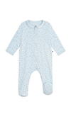 Resim Bebe Mavisi Kalp Desenli Uzun Kol Bebe Yaka Pamuk Unisex Ayaklı Tulum