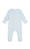 Resim Bebe Mavisi Kalp Desenli Uzun Kol Bebe Yaka Pamuk Unisex Ayaklı Tulum