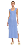 Resim Mavi Örgü Dokulu Askılı U Yaka Triko Maksi Boy Elbise