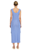 Resim Mavi Örgü Dokulu Askılı U Yaka Triko Maksi Boy Elbise