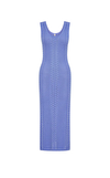 Resim Mavi Örgü Dokulu Askılı U Yaka Triko Maksi Boy Elbise