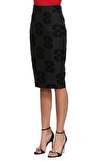 Resim Siyah Desenli Normal Bel Midi İpek Karışımlı Etek