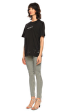 Resim Siyah Marka Logolu Kısa Kollu Bisiklet Yaka Pamuk Kadın T-Shirt