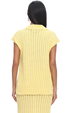 Resim Sarı Örgü Kolsuz Derin V yaka Pamuklu Bluz