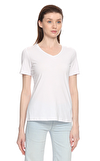 Resim Beyaz Yarım Kol V Yaka Pamuklu Kadın T-Shirt