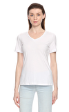 Resim Beyaz Yarım Kol V Yaka Pamuklu Kadın T-Shirt