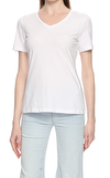 Resim Beyaz Yarım Kol V Yaka Pamuklu Kadın T-Shirt