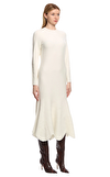 Resim Beyaz Uzun Kol Bisiklet Yaka Yünlü Midi Boy Elbise