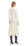 Resim Beyaz Uzun Kol Bisiklet Yaka Yünlü Midi Boy Elbise