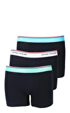 Resim Lacivert Marka Logolu Normal Bel Pamuk 3'Lü Boxer Set