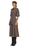 Resim Kahverengi Kısa Kollu Gömlek Yaka Elbise