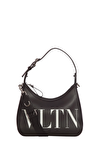 Resim Siyah Logo Baskılı Deri Omuz Çantası