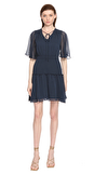 Resim Lacivert Kap Kol V Yaka Mini Boy Elbise