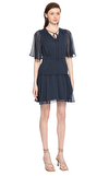 Resim Lacivert Kap Kol V Yaka Mini Boy Elbise