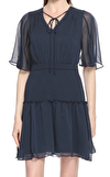 Resim Lacivert Kap Kol V Yaka Mini Boy Elbise