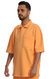 Resim Turuncu Kısa Kollu Polo Yaka Pamuk Erkek T-Shirt