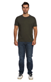Resim Haki Kısa Kollu Bisiklet Yaka Pamuk Erkek T-Shirt