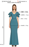 Resim Mavi Kısa Kol V Yaka Maksi Gece Elbisesi