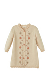 Resim Bej Çiçek Nakışlı Pamuk Triko Kız Çocuk Elbise
