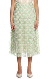 Resim Yeşil Dantel İşlemeli Midi Etek