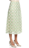 Resim Yeşil Dantel İşlemeli Midi Etek