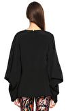 Resim Siyah Uzun Kol Bisiklet Yaka Saten Bluz