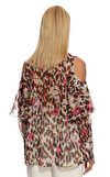 Resim Çok Renkli Leopar Desenli Balon Kol Hakim Yaka Saten Bluz
