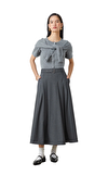 Resim Gri Kemer Detaylı Normal Bel Midi Etek