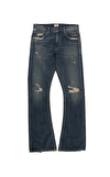 Resim Denim Eskitme Detaylı İspanyol Paça Kadın Jean Pantolon