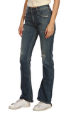 Resim Denim Eskitme Detaylı İspanyol Paça Kadın Jean Pantolon