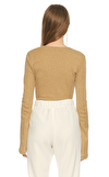 Resim Altın Rengi Uzun Kol V Yaka Pamuklu Body