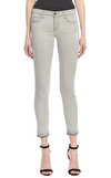 Resim Açık Gri Eskitme Detaylı Yırtık Desenli Skinny Fit Jean Pantolon