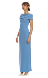 Resim Mavi Kısa Kollu Straplez Yaka Kadın Uzun Elbise