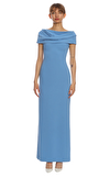 Resim Mavi Kısa Kollu Straplez Yaka Kadın Uzun Elbise