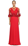Resim Kırmızı Dantel İşlemeli Askılı V Yaka Maksi Gece Elbisesi