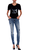 Resim Denim Dar Pamuklu Pantolon